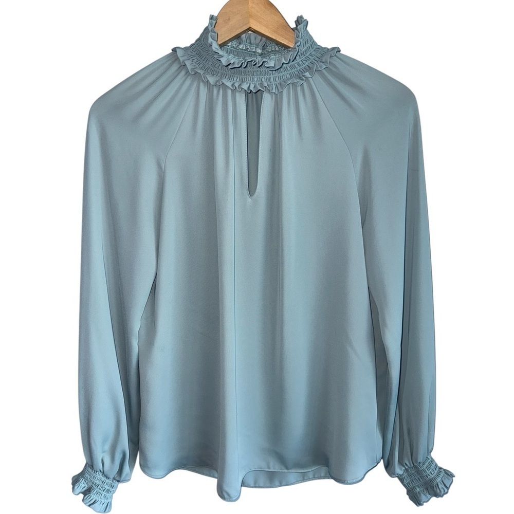 AMANDA UPRICHARD Mockneck Keyhole Long Sleeve Blouse | Sea Mist Green XS